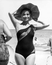 Claudine Auger in memorable black swimsuit smiles on set Thunderball 8x10 photo