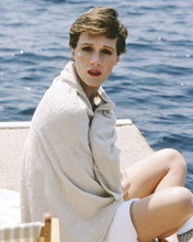 Julie Andrews towel around shoulders 1960's era sits by ocean 8x10 inch photo