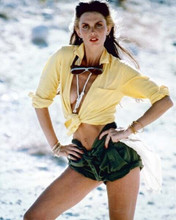 Caroline Munro pin-up on beach huge cleavage in green shorts 8x10 photo Hammer