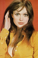 Madeline Smith classic 1970's pin-up popping out of yellow blouse 8x10 photo
