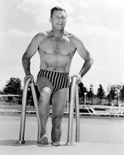 John F Kennedy 35th President of USA in swimshorts on pool ladder 8x10 photo