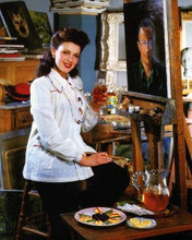 Linda Darnell 1940's enjoying drink whilst painting in studio 8x10 inch photo