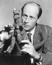 Ray Harryhausen moves his Tyrannosaurus model One Million Years BC 8x10 photo