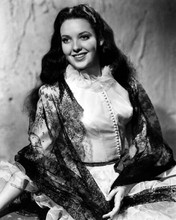 Linda Darnell smiling in period dress with black lace 8x10 inch photo