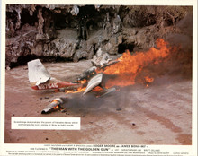 Man With The Golden Gun original British 8x10 lobby card aircraft burns on beach