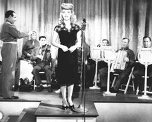 Doughboys in Ireland 1943 Lynn Merrick sings on stage with the band 8x10 photo