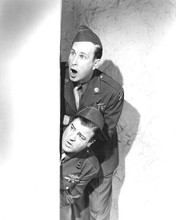 Abbott and Costello Bud and Lou looked shocked peer around wall 8x10 inch photo