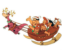 The Flintstones in Christmas spirits Dino pulling the sleigh 8x10 inch photo