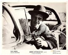 Breathless 1960 Jean-Paul Belmondo in 56 Oldsmobile pointing gun 8x10 inch photo