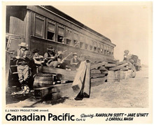 Canadian Pacific 1949 Randolph Scott cowboys defend CP train 8x10 inch photo