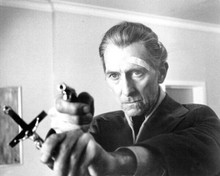 Satanic Rites of Dracula 1973 Peter Cushing holds up cross & gun 8x10 photo