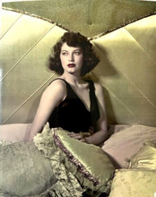 Ava Gardner looking gorgeous in black dress sitting on bed 1940's 8x10 photo