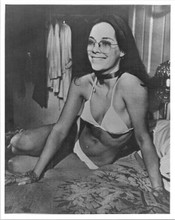 Joanna Cameron smiling in glasses and white bikini 1970's TV star 8x10 photo