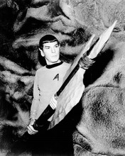 Leonard Nimoy holds spear like weapon from classic Star Trek 8x10 inch photo