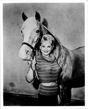 Connie Hines poses with horse Mr Ed 8x10 inch photo
