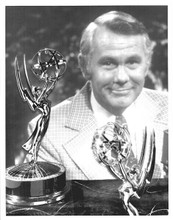 Johnny Carson pictured with his Emmy Awards 1980's original 8x10 photo
