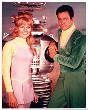 Lost in Space Marta Kristen Mark Goddard and Robot smiling 8x10 inch photo