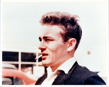 James Dean in white shirt and jacket smoking cigarette 8x10 inch photo