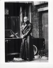Laurence Fishburne in black leather coat stands by car The Matrix 8x10 photo