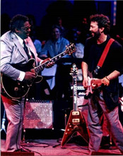 B.B. King and Eric Clapton on stage play their guitars 8x10 inch press photo