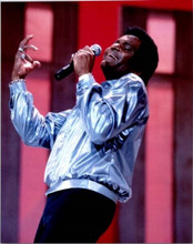 Charlie Pride sings on stage in silver blouson jacket 1970's era 8x10 photo