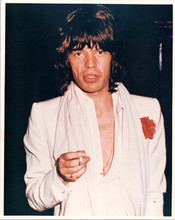 Mick Jagger 1980's candid 8x10 press photo in white suit holding cigarette