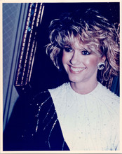Olivia newton John 1980's with big smile in sequined white dress 8x10 inch photo