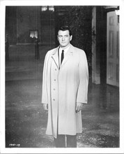 Rock Hudson wearing raincoat standing in street 1960's original 8x10 photo