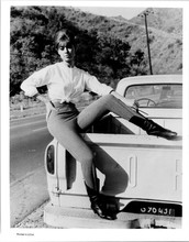 Fran Jeffries 1960's era original 8x10 photo sitting on back of pick-up truck