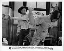 Carson City 1952 original 8x10 photo Randolph Scott punches man in saloon fight