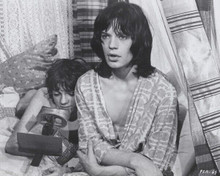 Performance 1970 8x10 inch photo Mick Jagger Michele Breton in bed