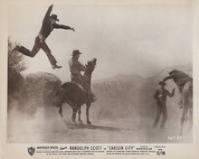 Carson City 1952 original 8x10 photo stunt man leaping from rock Randolph Scott
