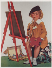 Shirley Temple vintage 8x10 color photo sitting at easel with paint set