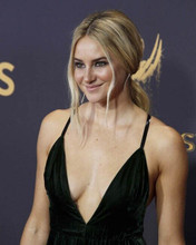 Shailene Woodley in black dress with plunging neckline smiles for press 8x10