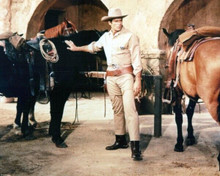 Clint Walker standing tall Cheyenne TV series with horses 8x10 inch photo