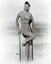 Esther Williams in two piece 1950's swimsuit surf's up on beach 8x10 photo