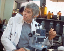 James Coburn sits by microscope 1972 The Carey Treatment 8x10 inch photo