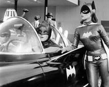 Batman TV Yvonne Craig leans on Batmobile West & Ward inside 8x10 inch photo