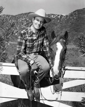 Gene Autry 1940's pose with horse Champion on ranch 8x10 inch photo
