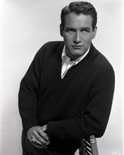 Paul Newman 1950's cool in open neck white shirt and cardigan 8x10 inch photo