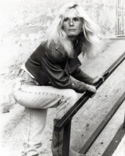 Kim Carnes in jeans and leather jacket 1980's publicity pose 8x10 inch photo