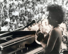 Janis Ian sits at piano on stage 1970's outdoor rock concert 8x10 inch photo