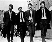 The Beatles early pose of the Fab Four walking down street 8x10 inch real photo