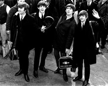The Beatles 1960's waving to fands at airport about to board plane 8x10 photo
