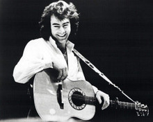 Neil Diamond smiling 1970's in casual shirt with guitar on stage 8x10 inch photo