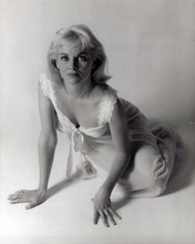 Mylene Demongeot early 1960's pose seated on floor in neglige 8x10 inch photo