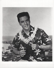 Elvis Presley Blue Hawaii vintage 8x10 inch photo playing ukulele with lei