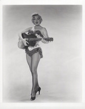Marilyn Monroe in showgirl costume strumming guitar vintage 8x10 inch photo