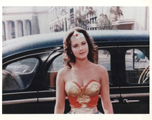 Wonder Woman TV series vintage 8x10 inch photo Lynda Carter poses by 1940's car