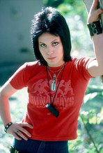 Joan Jett young pose wears Runaways t-shirt classic 1980's era 8x12 inch poster